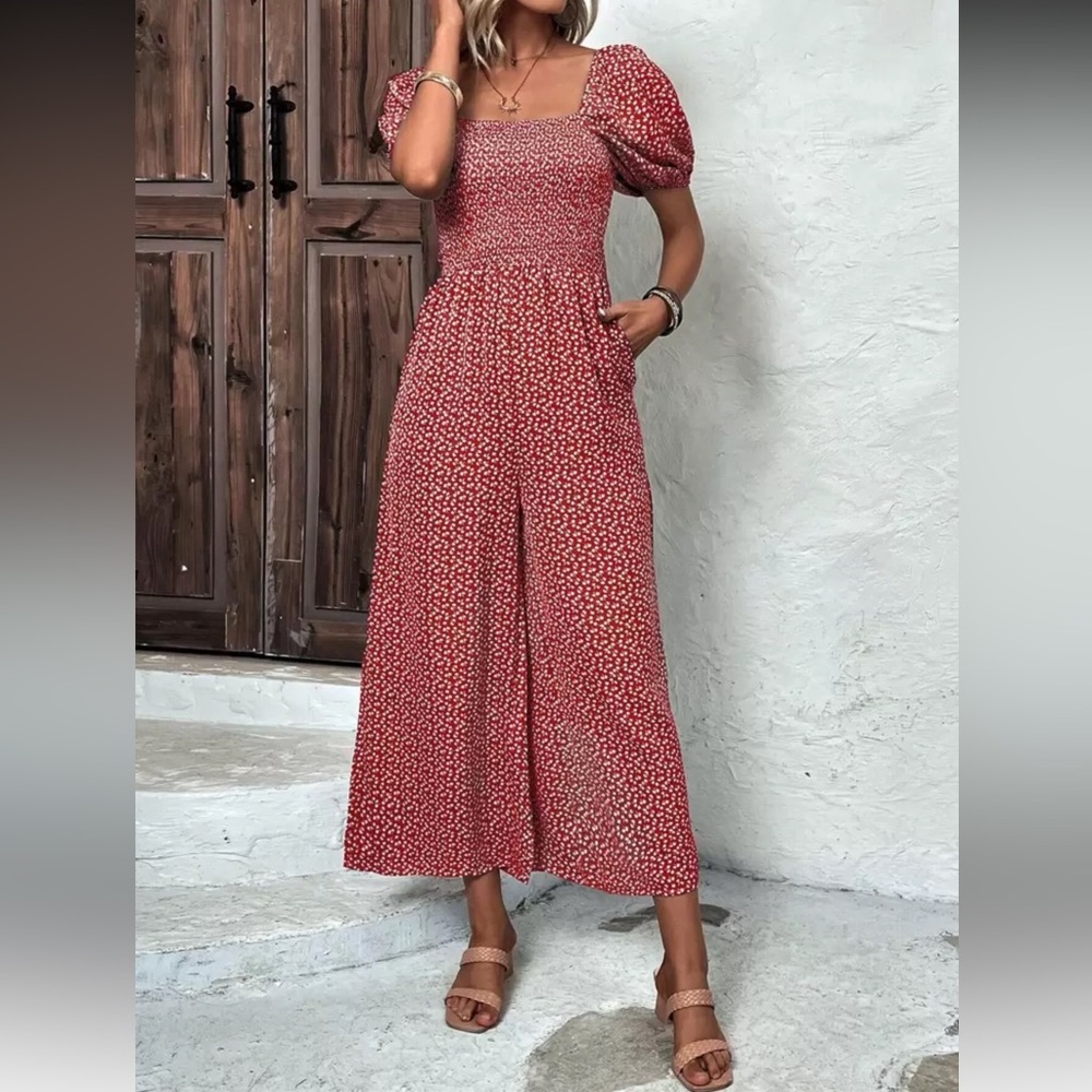SHEIN women’s Red Wide Leg Pants romper